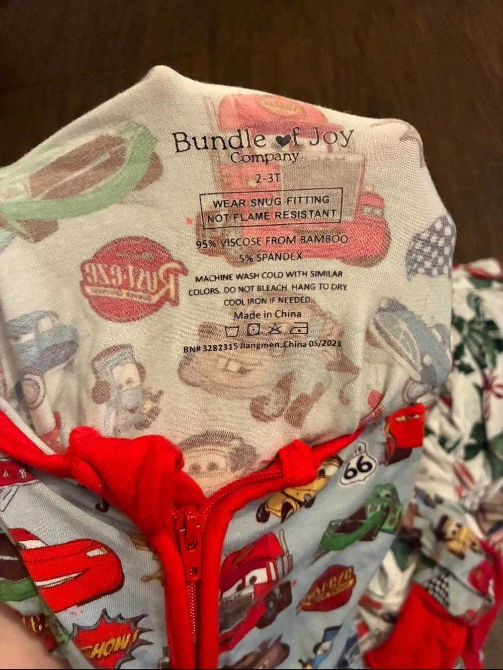 Kids Cars Print Footed Pajama Set with Red Trim